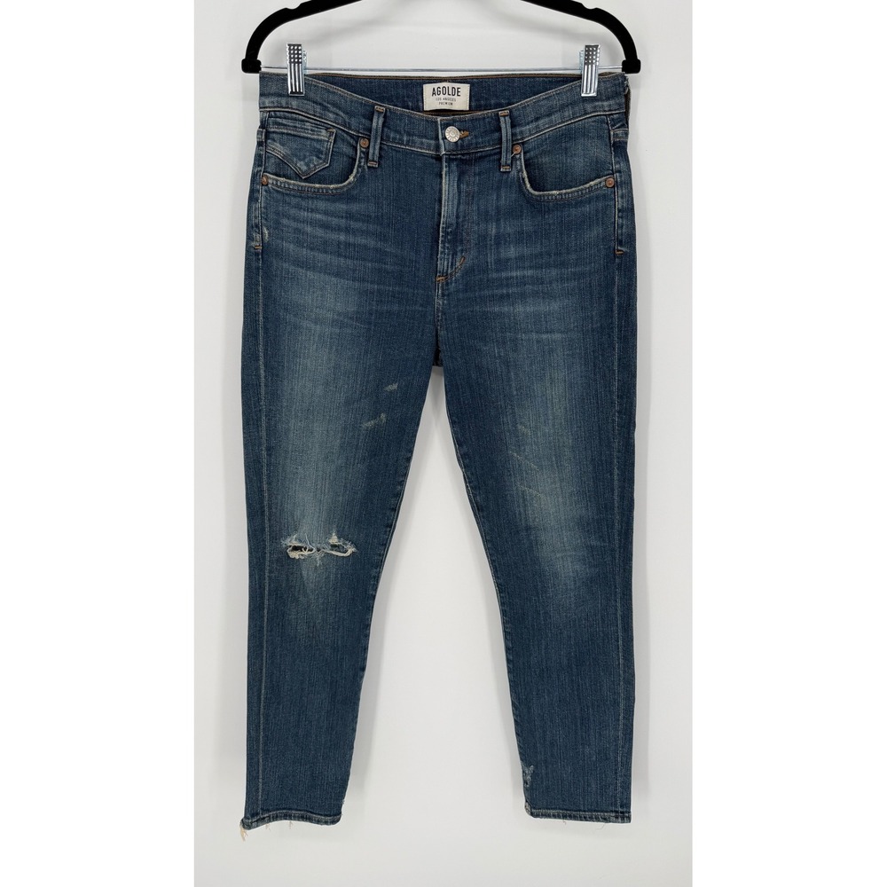 AGOLDE SOPHIE‎ HIGH-RISE DISTRESSED CROPPED SKINNY JEANS DARK WASH SZ 29